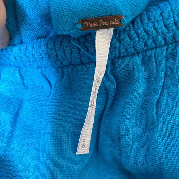 Free People Women’s S Blue Tie Front Harem Pants Smocked Waist Boho Festival - Picture 4 of 8